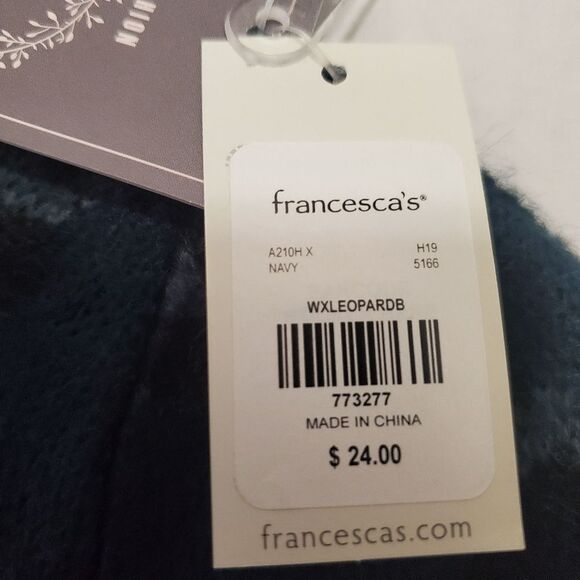 New Francesca's Navy Blue, Black & Grey Animal Print Fuzzy Hat Winter Beanie - Picture 4 of 5